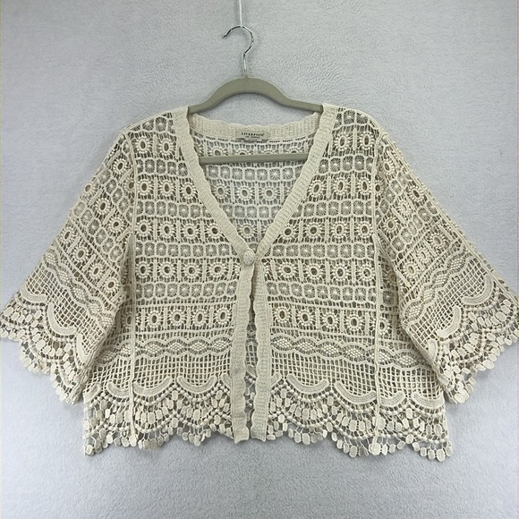 Liverpool Lace/Crochet Cardigan Size XL/1X Cream Beautiful Like New - Picture 1 of 11